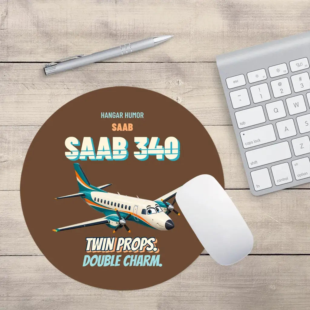 Saab 340B - Twin props. Double charm. design on brown round mouse pad