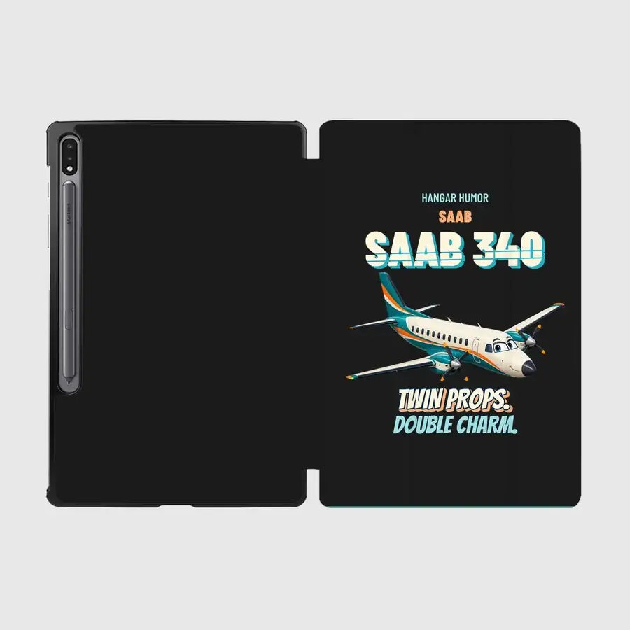 Saab 340B - Twin props. Double charm. design on black samsung tablet tablet case