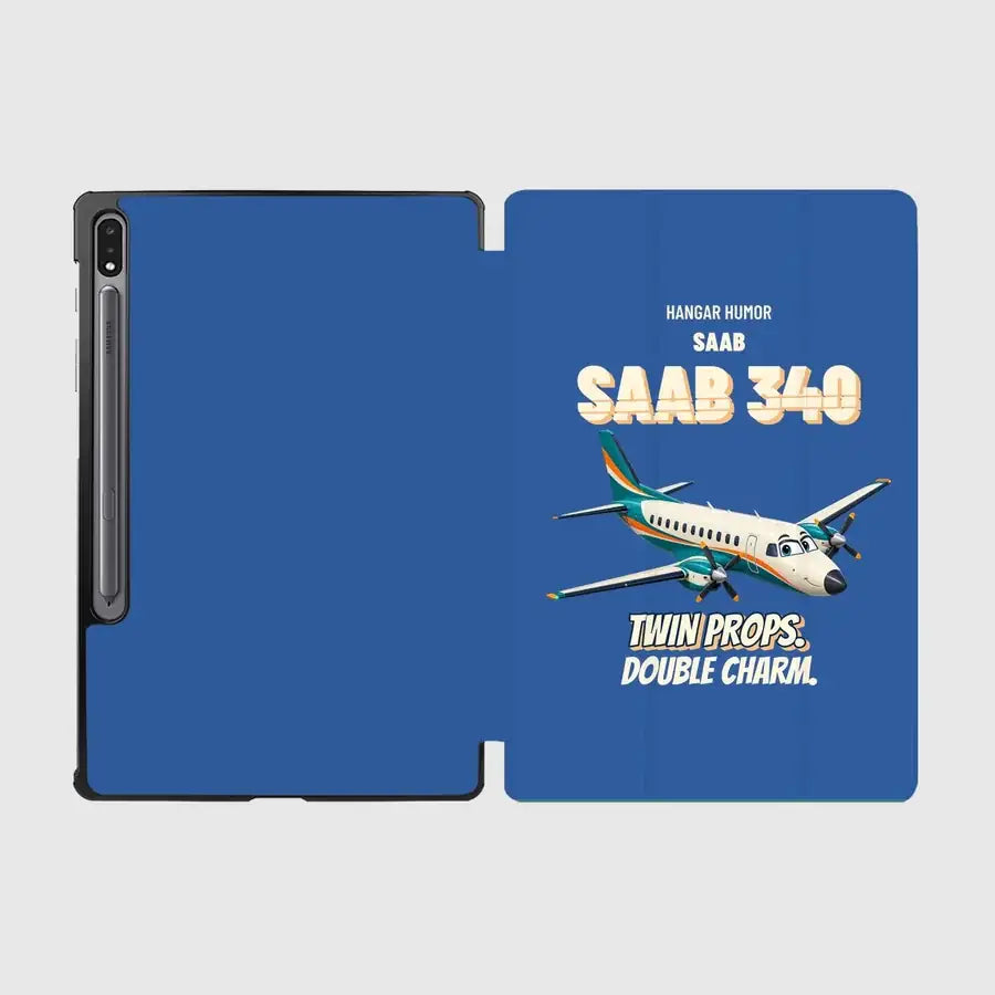 Saab 340B - Twin props. Double charm. design on blue samsung tablet tablet case