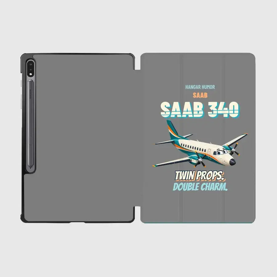 Saab 340B - Twin props. Double charm. design on gray samsung tablet tablet case