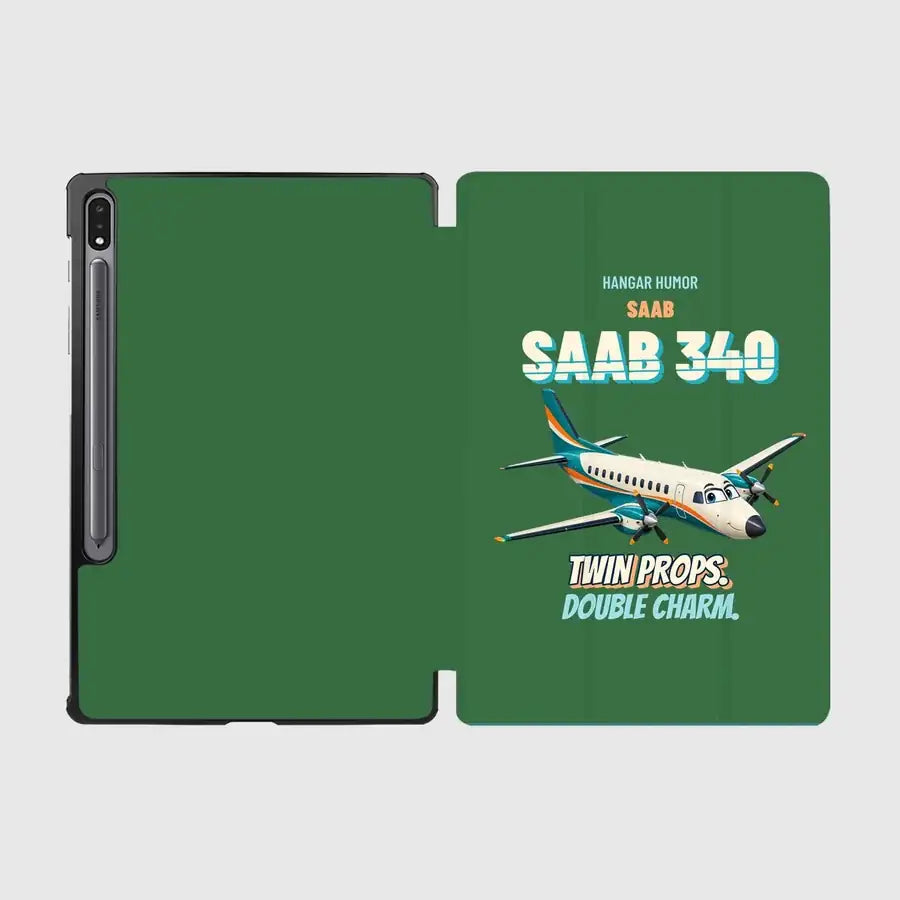 Saab 340B - Twin props. Double charm. design on green samsung tablet tablet case