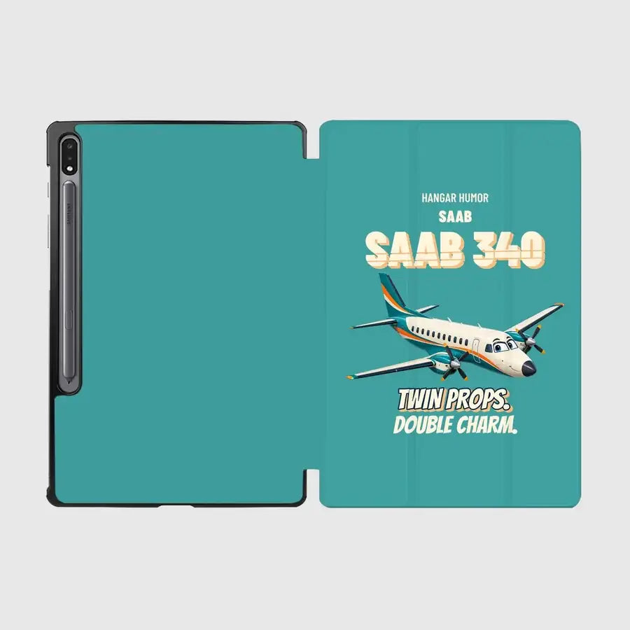 Saab 340B - Twin props. Double charm. design on turquoise samsung tablet tablet case
