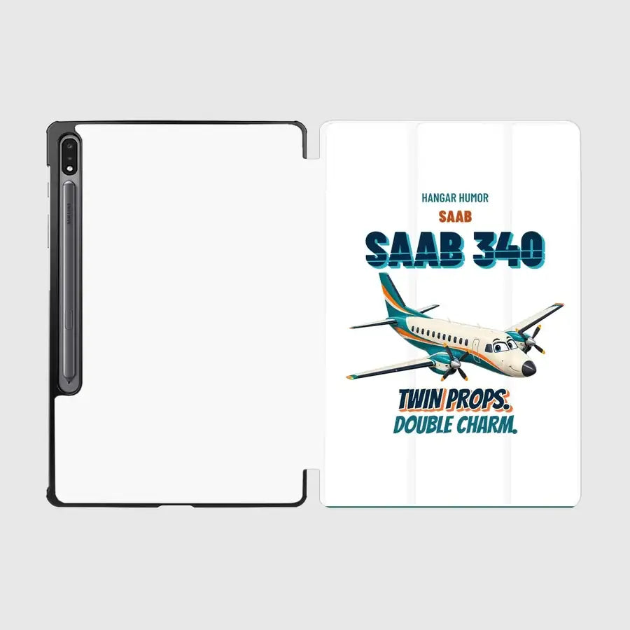 Saab 340B - Twin props. Double charm. design on white samsung tablet tablet case