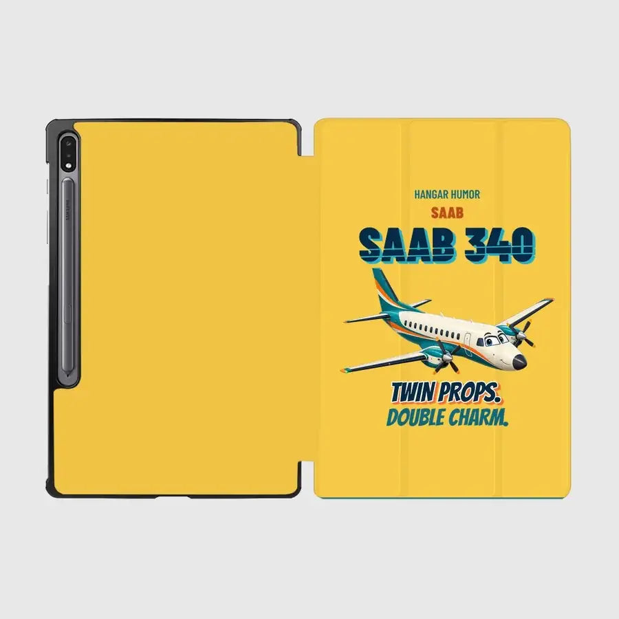 Saab 340B - Twin props. Double charm. design on yellow samsung tablet tablet case