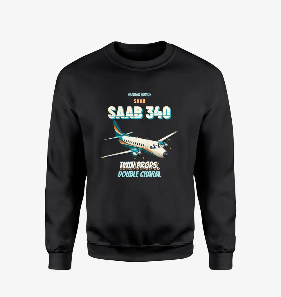 Saab 340B - Twin props. Double charm. design on black sweatshirt