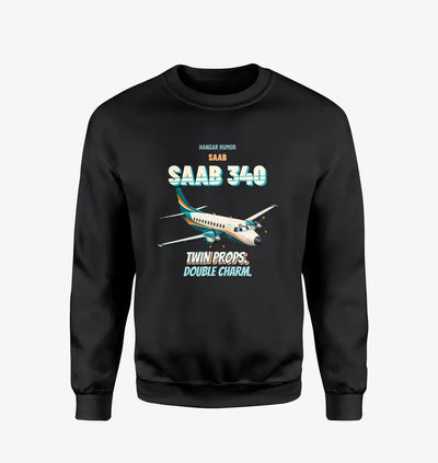 Saab 340B - Twin props. Double charm. design on black sweatshirt