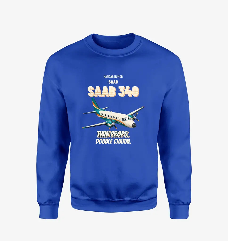Saab 340B - Twin props. Double charm. design on blue sweatshirt