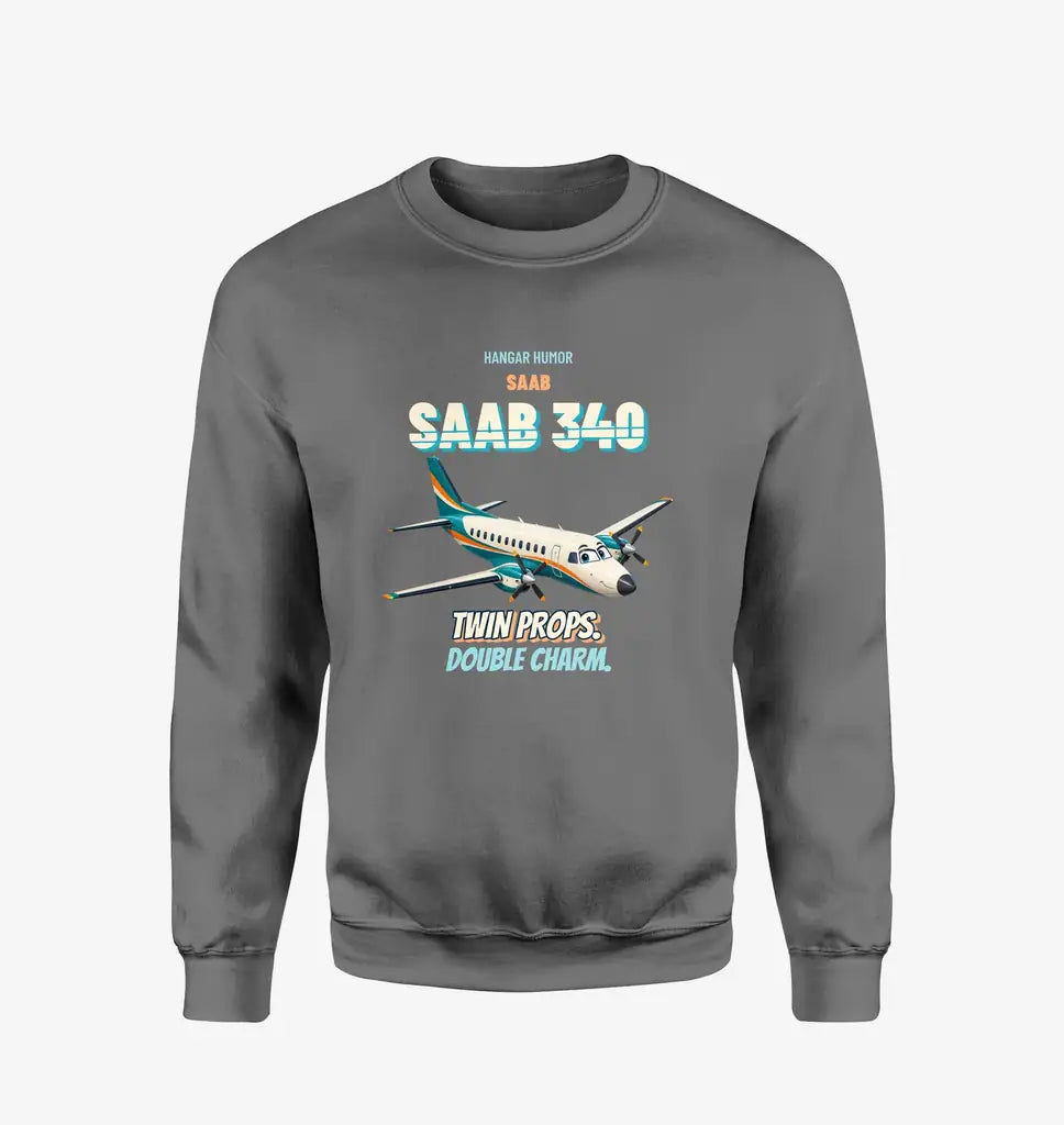Saab 340B - Twin props. Double charm. design on gray sweatshirt