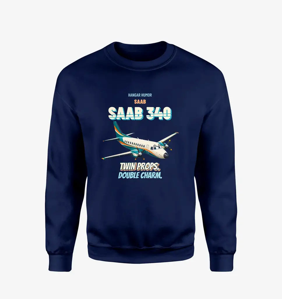 Saab 340B - Twin props. Double charm. design on navy blue sweatshirt