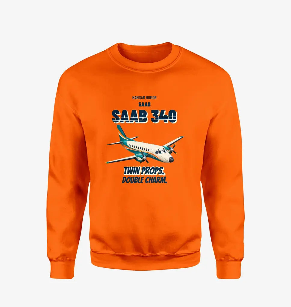 Saab 340B - Twin props. Double charm. design on orange sweatshirt