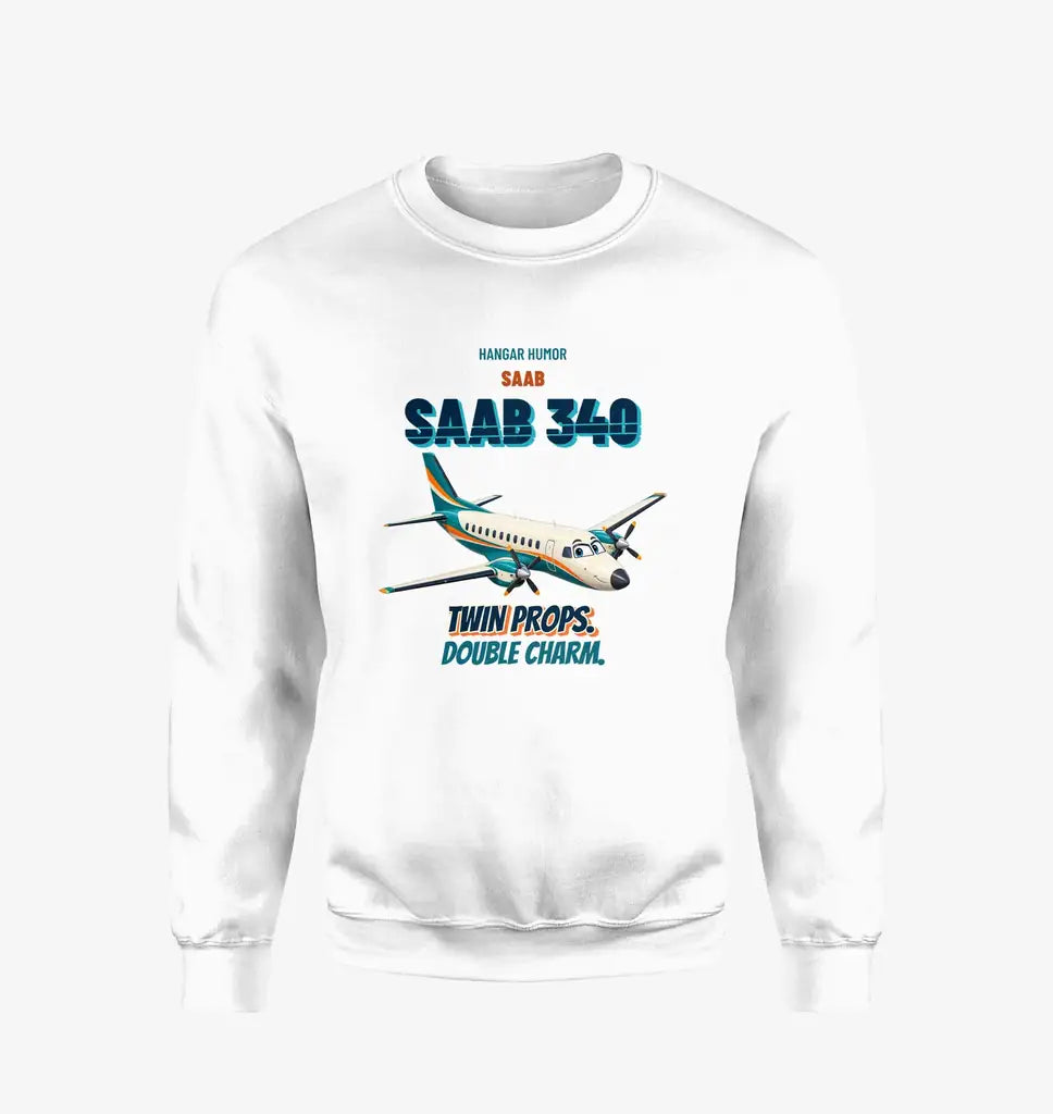 Saab 340B - Twin props. Double charm. design on white sweatshirt