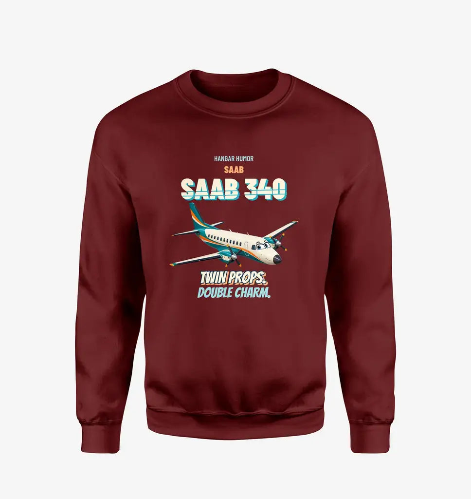 Saab 340B - Twin props. Double charm. design on wine red sweatshirt