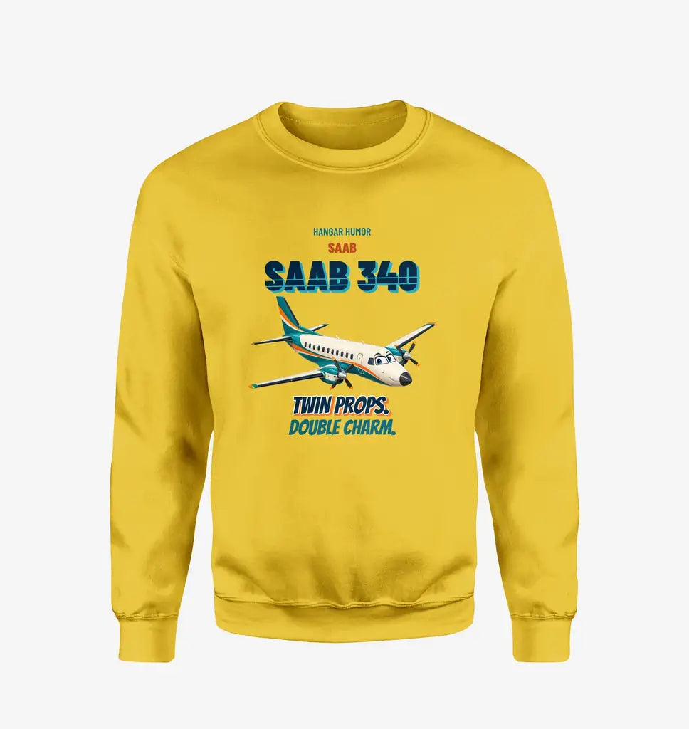 Saab 340B - Twin props. Double charm. design on yellow sweatshirt