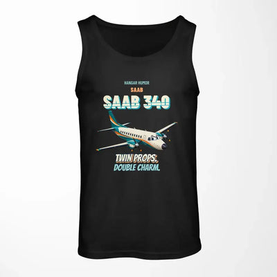 Saab 340B - Twin props. Double charm. design on black tank top