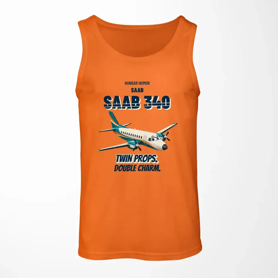 Saab 340B - Twin props. Double charm. design on orange tank top