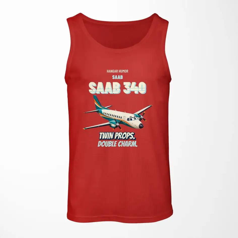 Saab 340B - Twin props. Double charm. design on red tank top