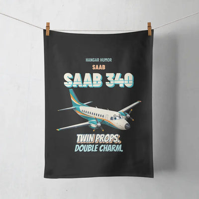 Saab 340B - Twin props. Double charm. design on black towel