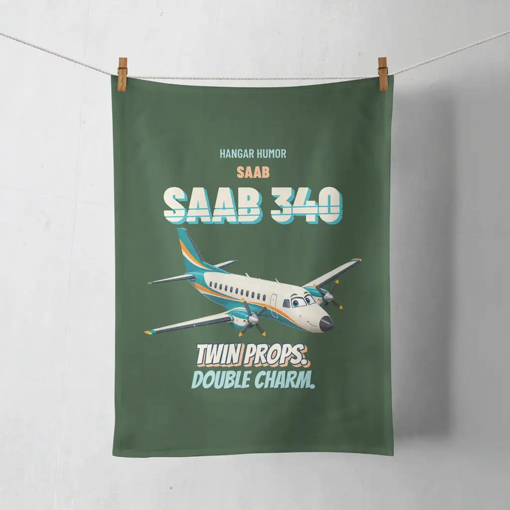 Saab 340B - Twin props. Double charm. design on dark green towel