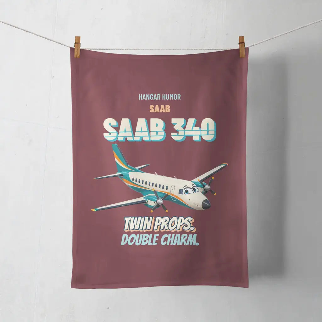 Saab 340B - Twin props. Double charm. design on dark red towel