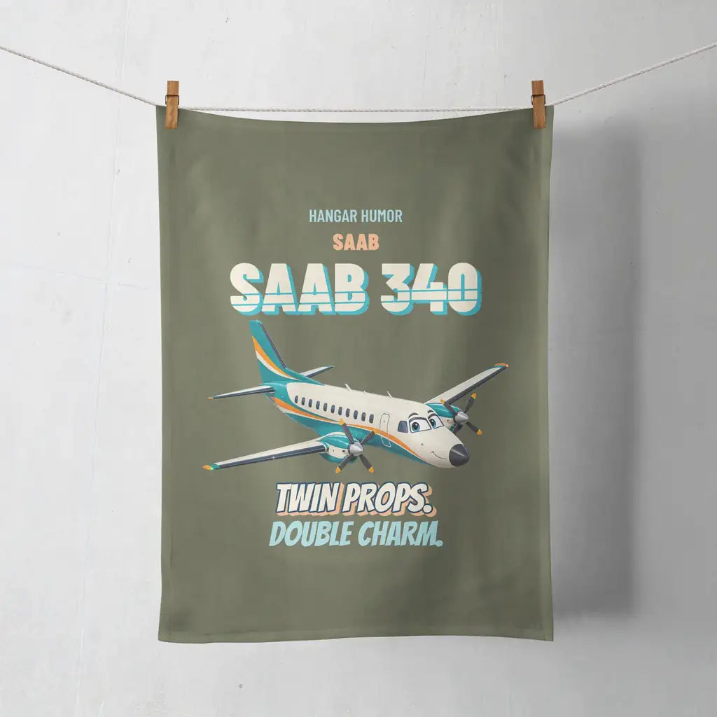 Saab 340B - Twin props. Double charm. design on green army towel