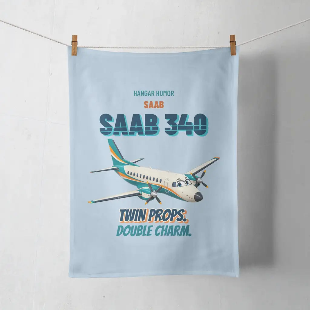 Saab 340B - Twin props. Double charm. design on light blue towel