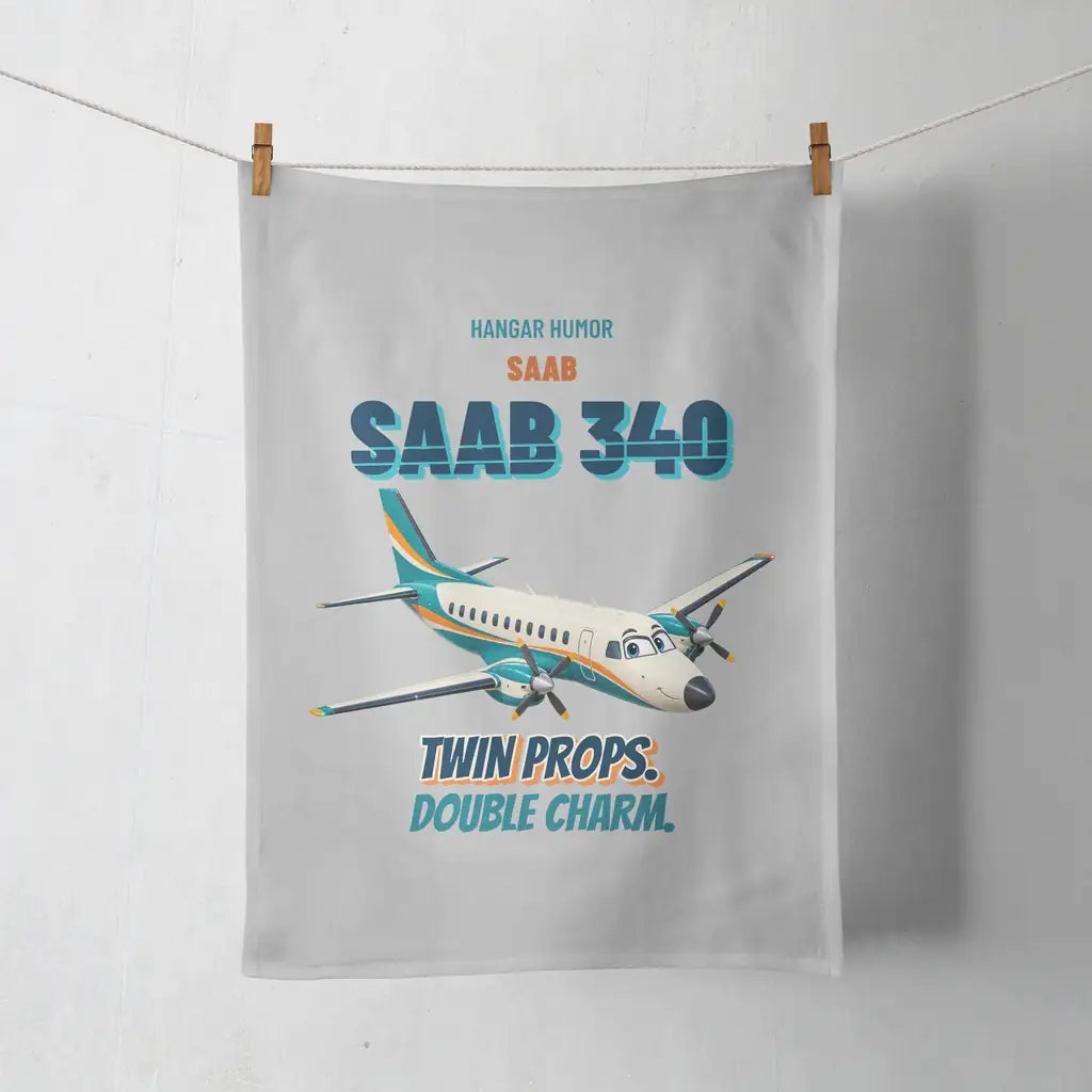 Saab 340B - Twin props. Double charm. design on light gray towel