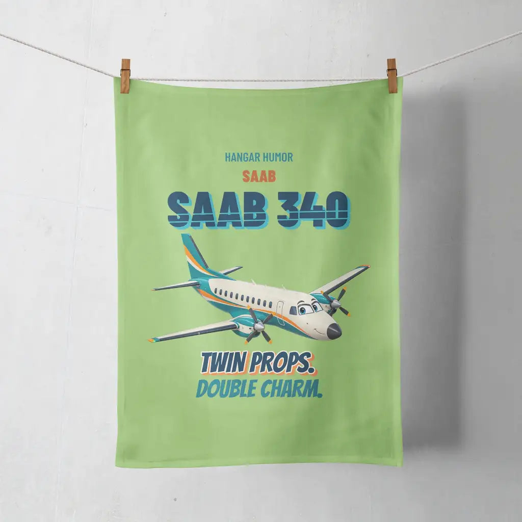 Saab 340B - Twin props. Double charm. design on light green towel