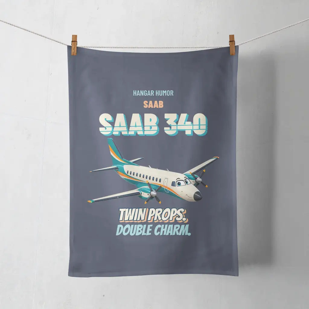 Saab 340B - Twin props. Double charm. design on navy blue towel