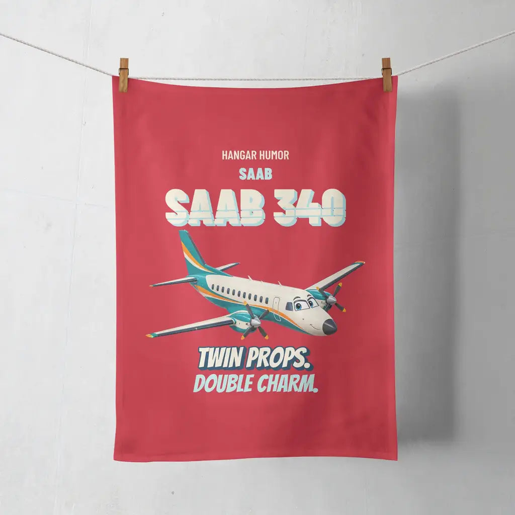 Saab 340B - Twin props. Double charm. design on red towel