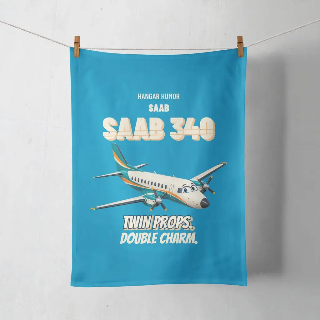 Saab 340B - Twin props. Double charm. design on turquoise towel