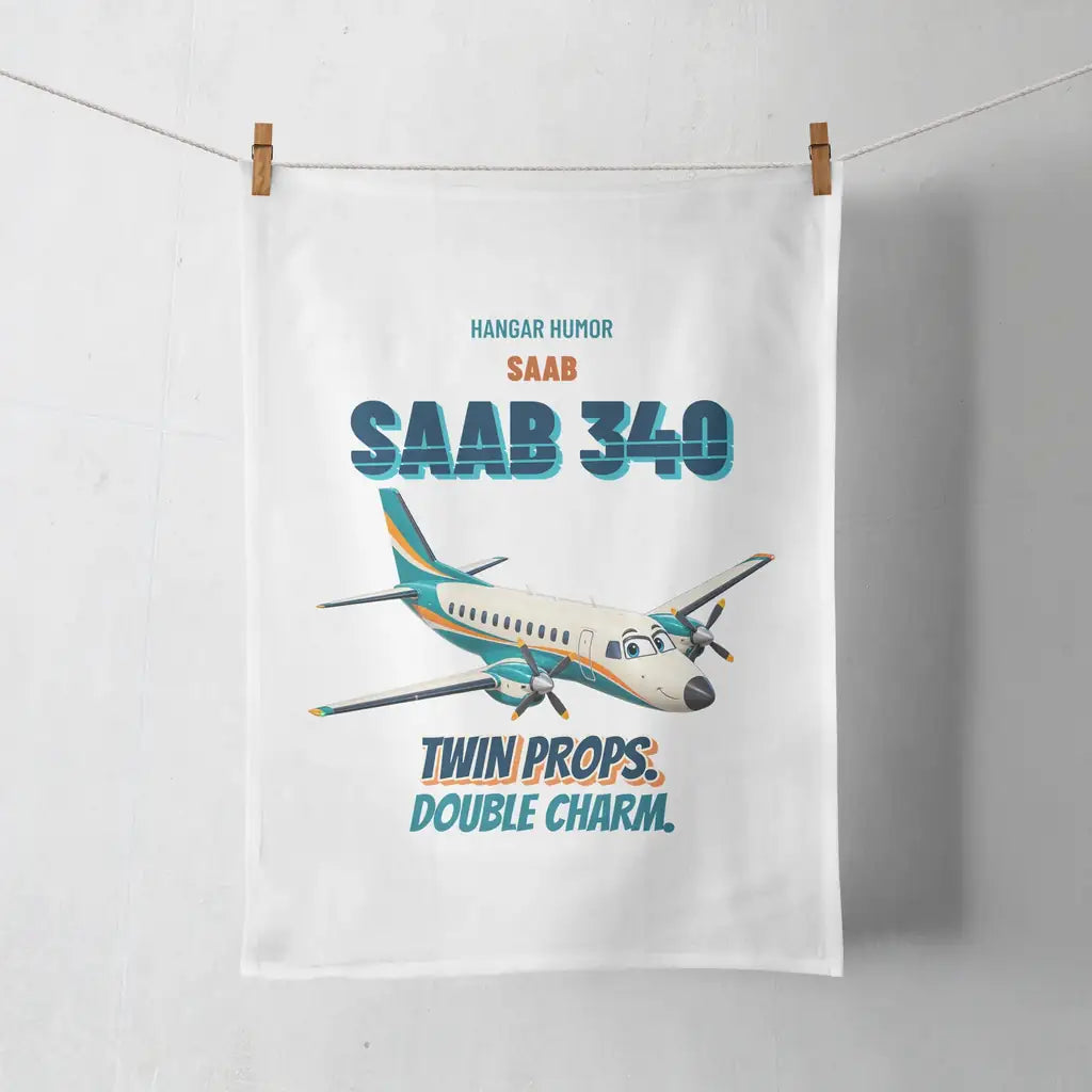 Saab 340B - Twin props. Double charm. design on white towel