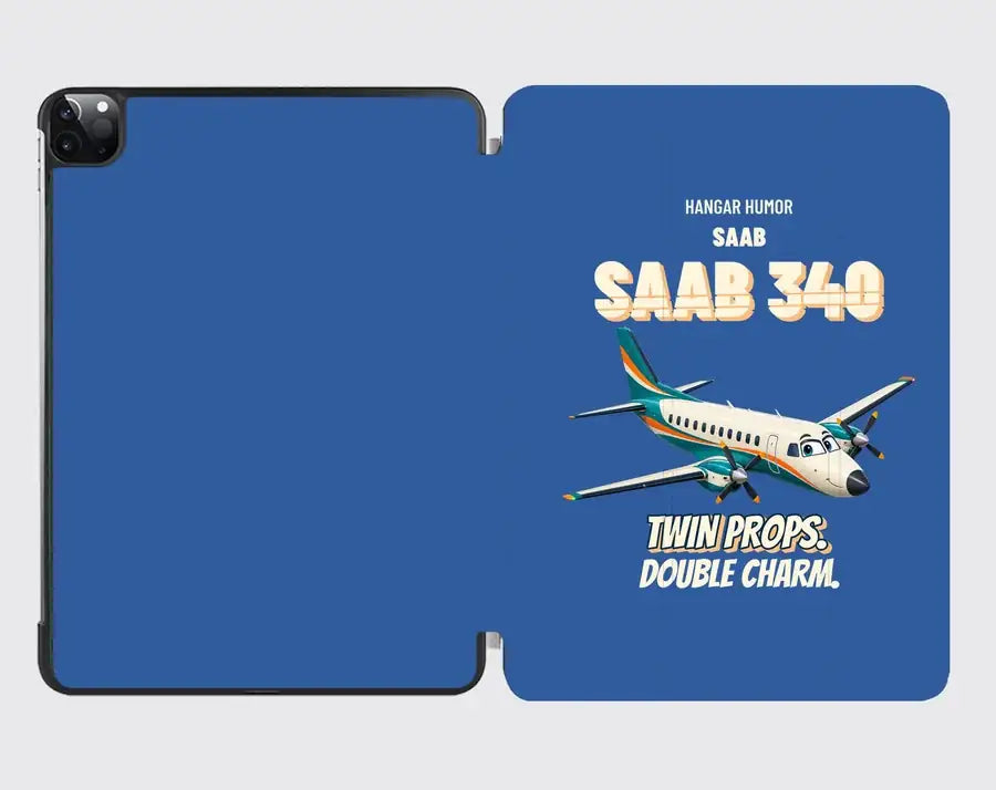 Saab 340B - Twin props. Double charm. design on blue ipad tablet case