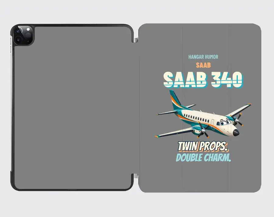 Saab 340B - Twin props. Double charm. design on gray ipad tablet case