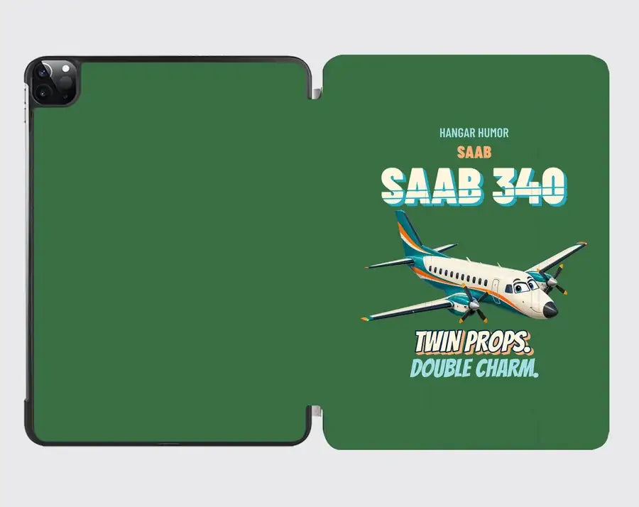 Saab 340B - Twin props. Double charm. design on green ipad tablet case