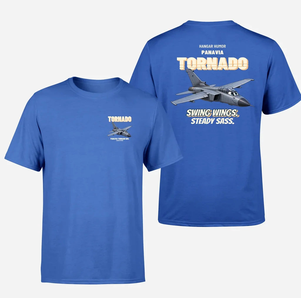 Panavia Tornado GR4 - Swing wings. Steady sass. - Double-Side T-Shirt design on blue double side t shirt