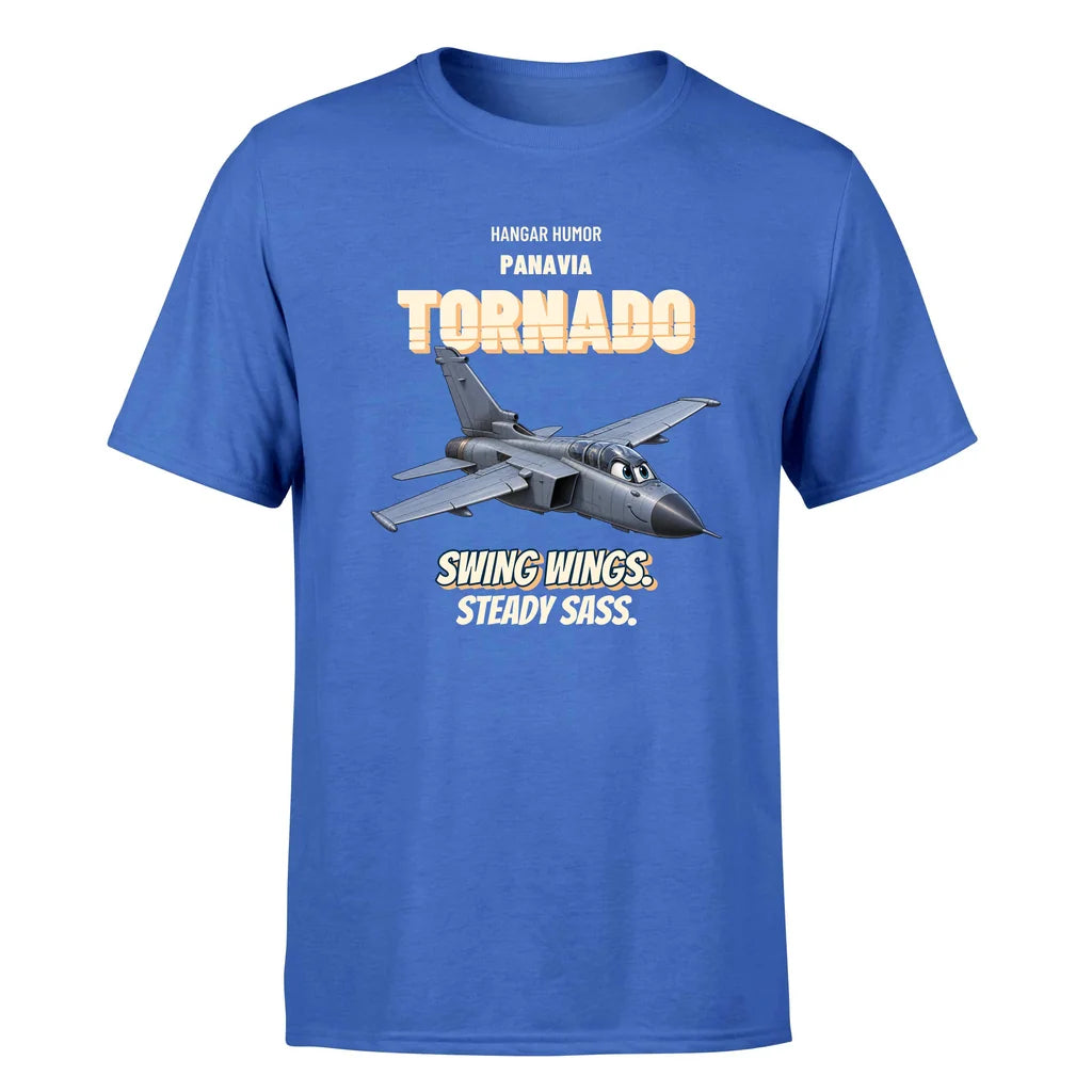Panavia Tornado GR4 - Swing wings. Steady sass. - Premium T-Shirt design on blue premium t shirt