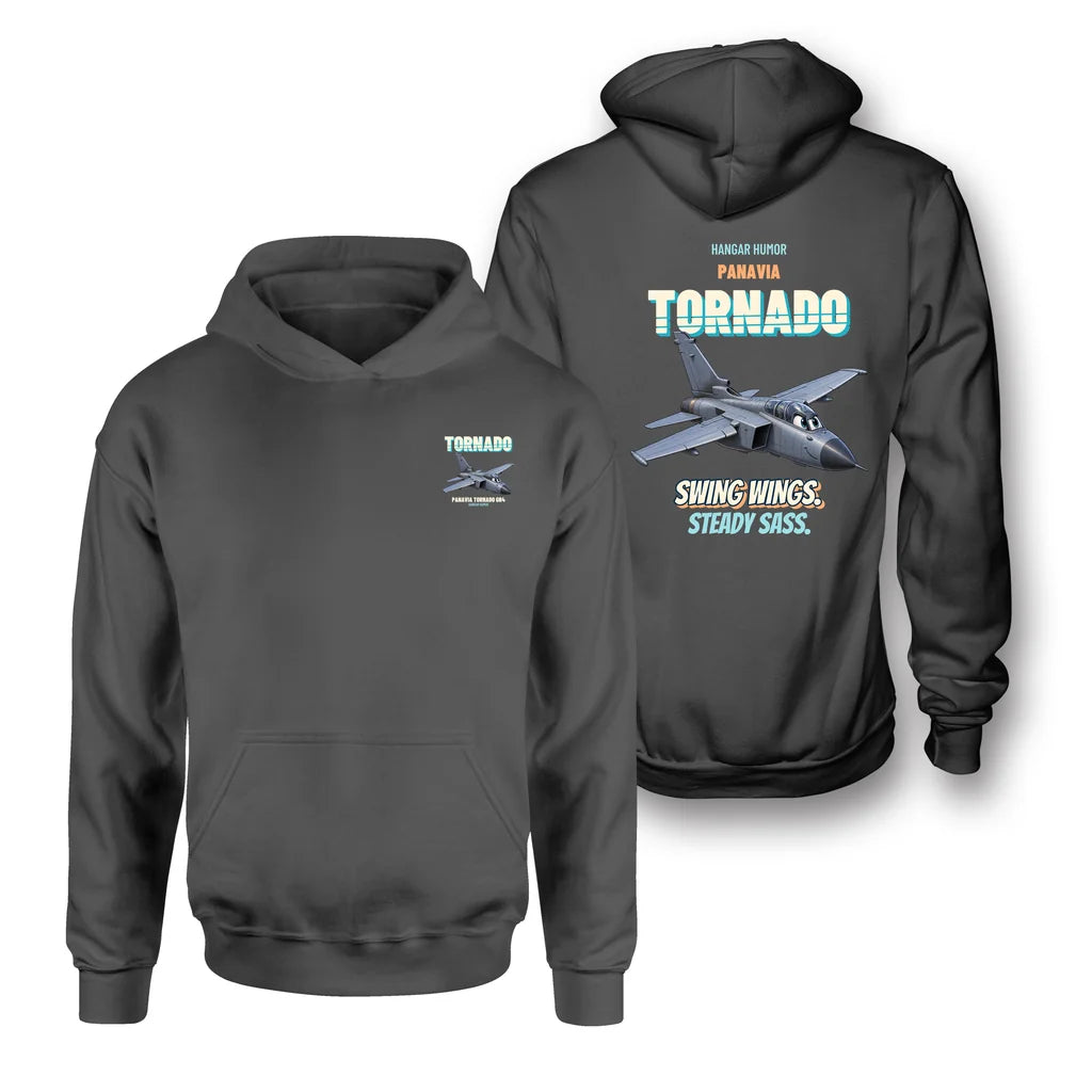 Panavia Tornado GR4 - Swing wings. Steady sass. - Double-Side Hoodie design on dark gray double side hoodie