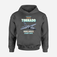 Thumbnail for Panavia Tornado GR4 - Swing wings. Steady sass. design on dark gray hoodie single side