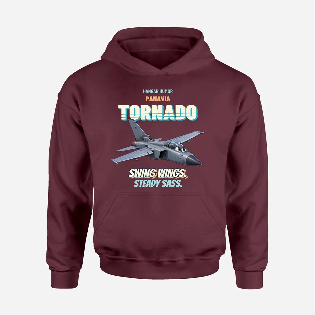 Panavia Tornado GR4 - Swing wings. Steady sass. design on dark red hoodie single side