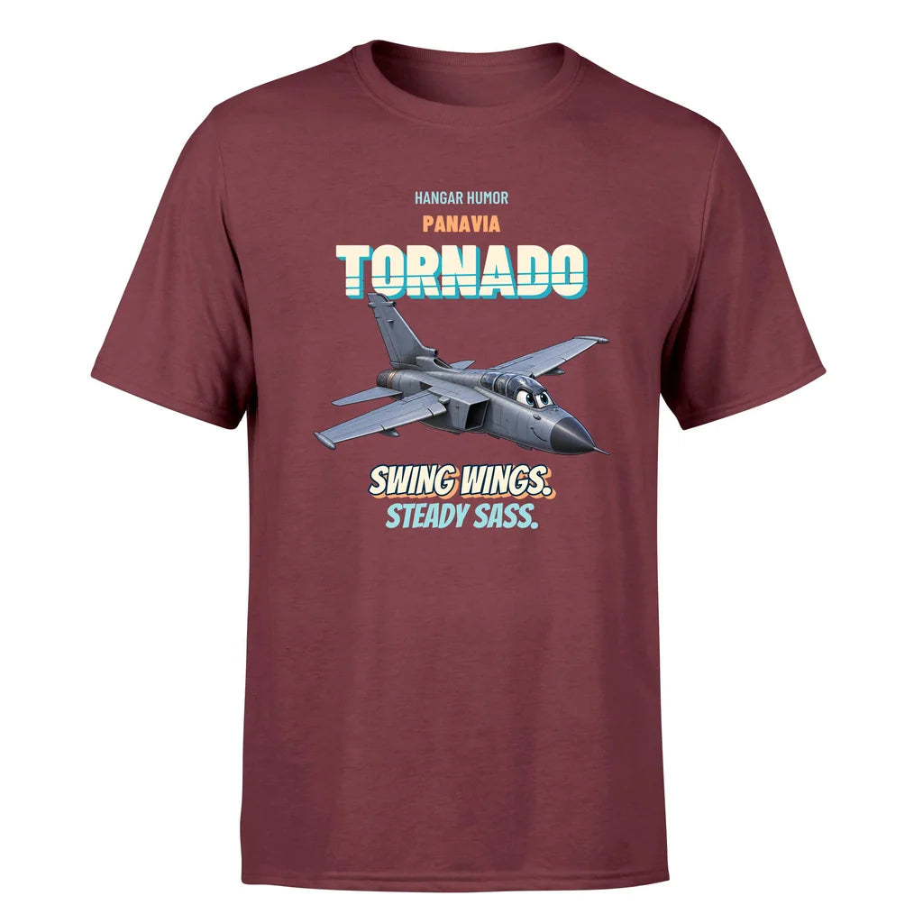 Panavia Tornado GR4 - Swing wings. Steady sass. - Premium T-Shirt design on darkred premium t shirt