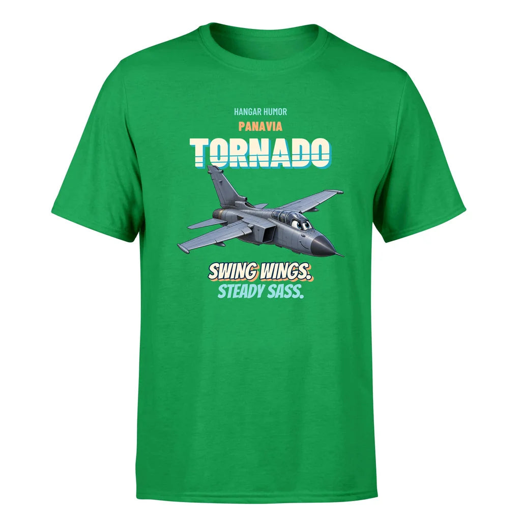 Panavia Tornado GR4 - Swing wings. Steady sass. - Premium T-Shirt design on green premium t shirt