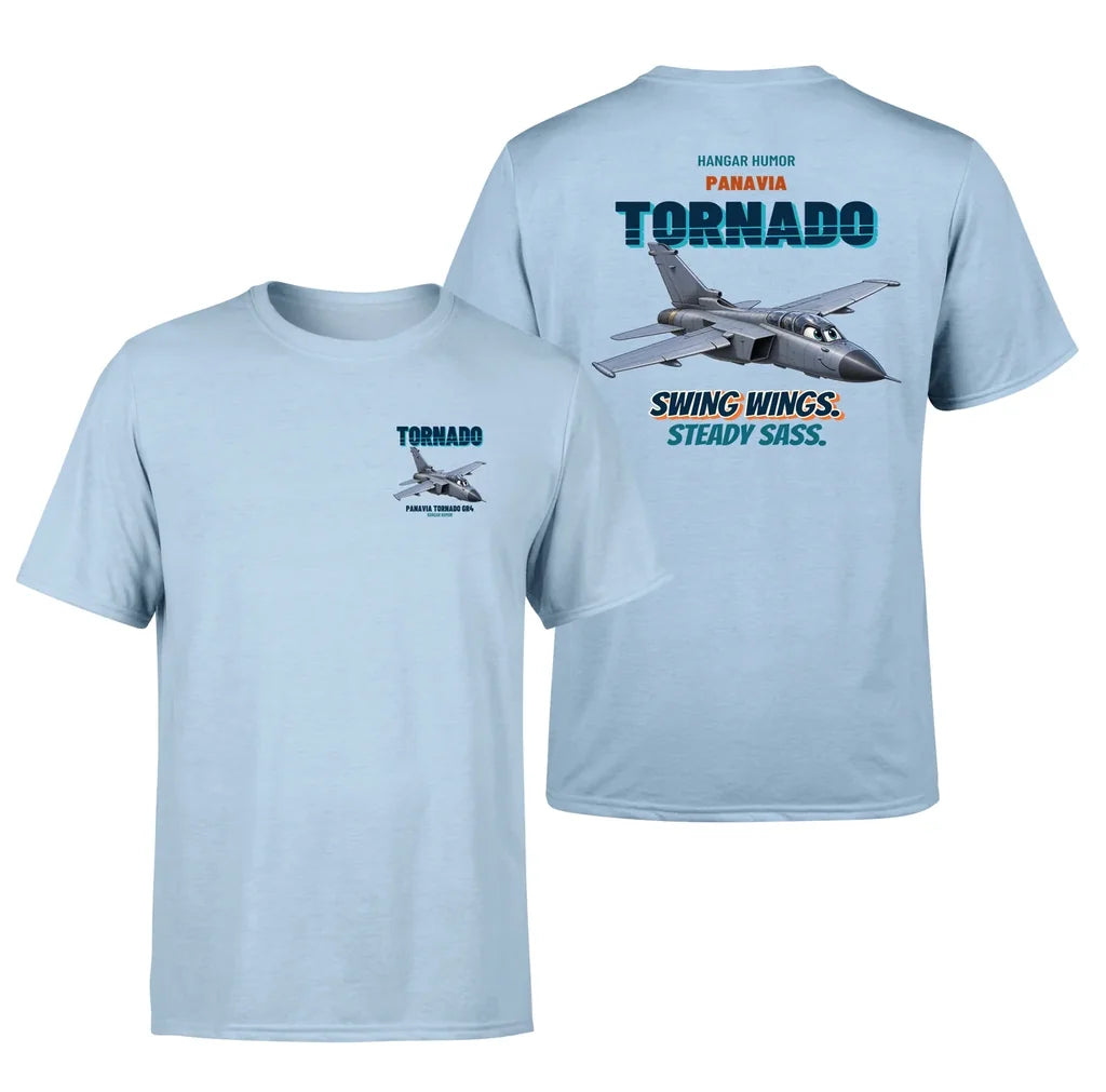 Panavia Tornado GR4 - Swing wings. Steady sass. - Double-Side T-Shirt design on lightblue double side t shirt