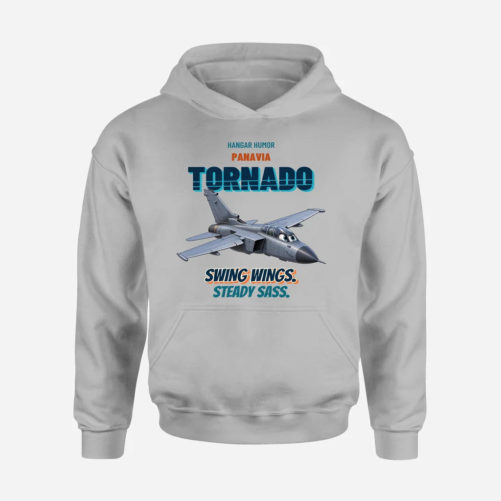 Panavia Tornado GR4 - Swing wings. Steady sass. design on light gray hoodie single side