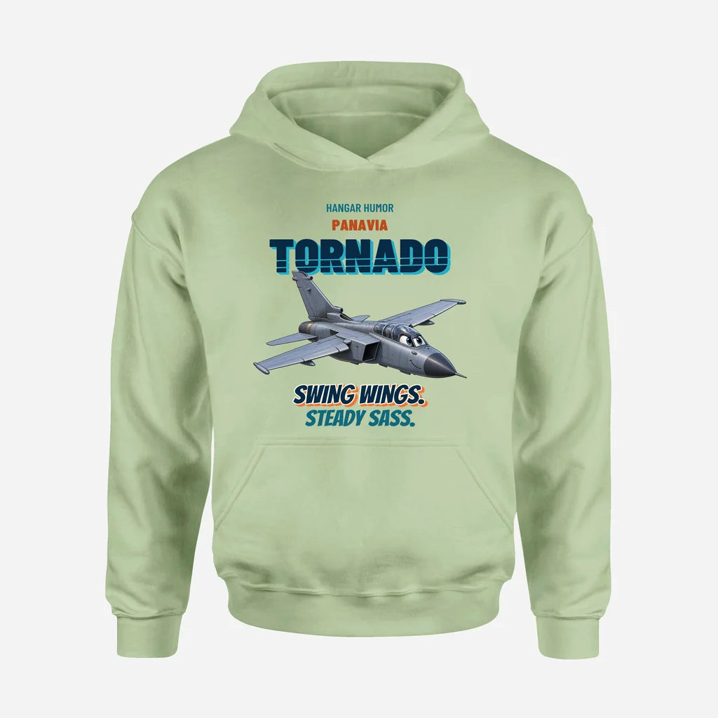 Panavia Tornado GR4 - Swing wings. Steady sass. design on light green hoodie single side