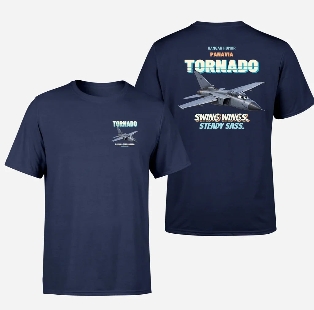 Panavia Tornado GR4 - Swing wings. Steady sass. - Double-Side T-Shirt design on navyblue double side t shirt