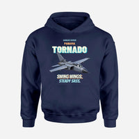 Thumbnail for Panavia Tornado GR4 - Swing wings. Steady sass. design on navy blue hoodie single side