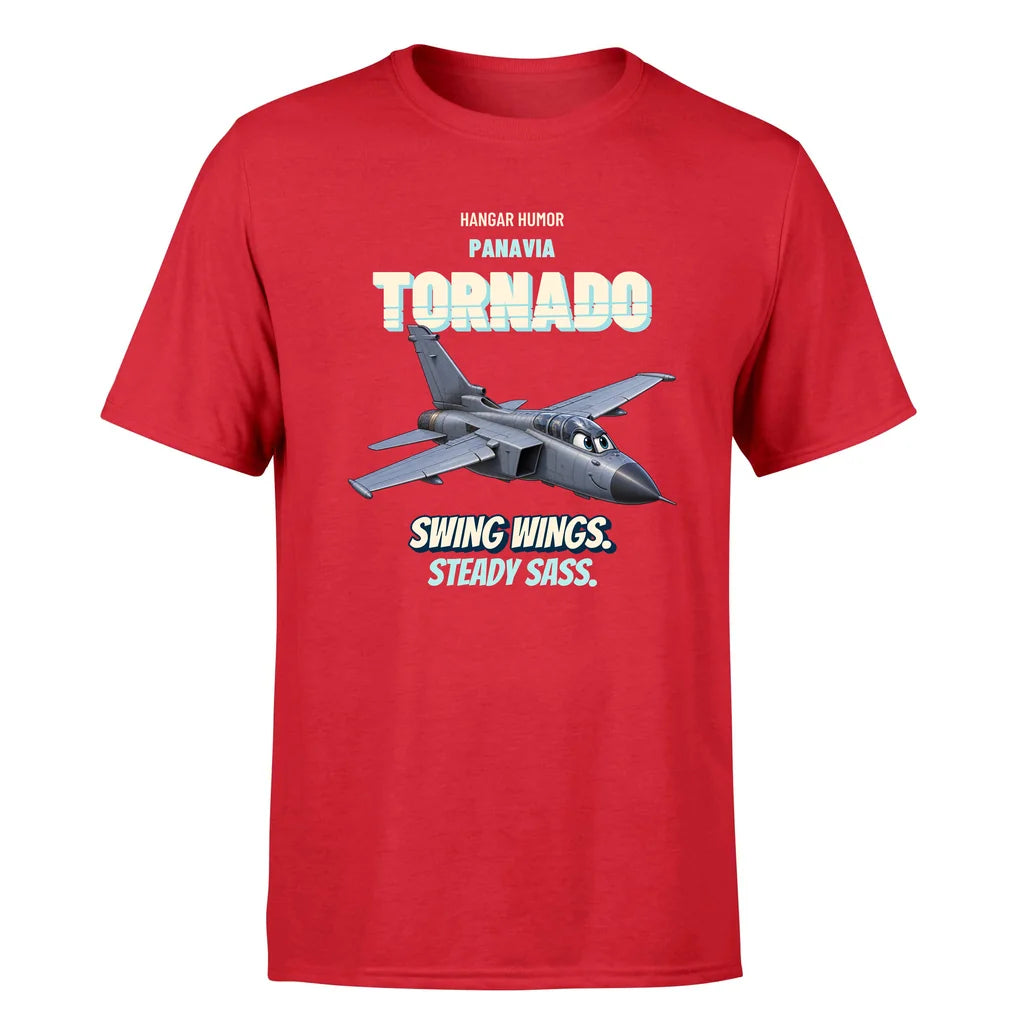 Panavia Tornado GR4 - Swing wings. Steady sass. - Premium T-Shirt design on red premium t shirt