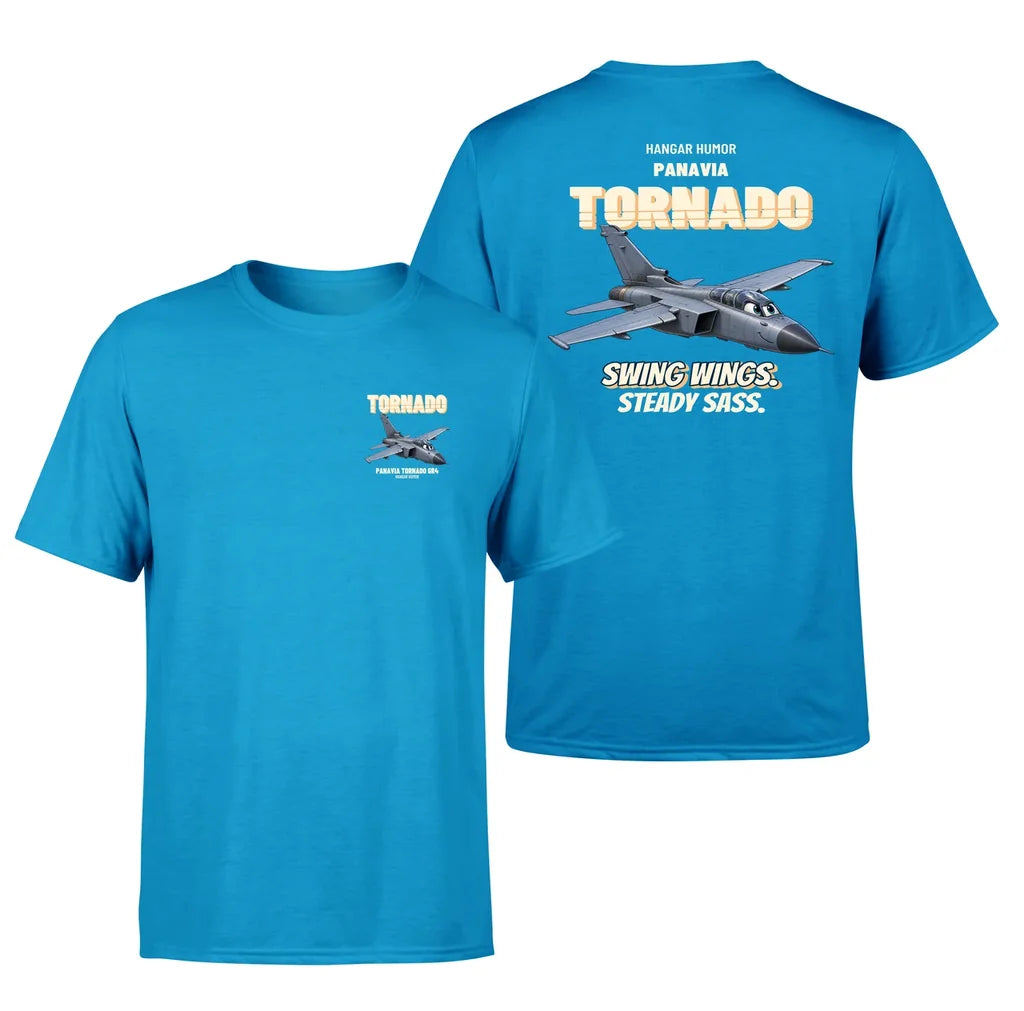 Panavia Tornado GR4 - Swing wings. Steady sass. - Double-Side T-Shirt design on turquoise double side t shirt