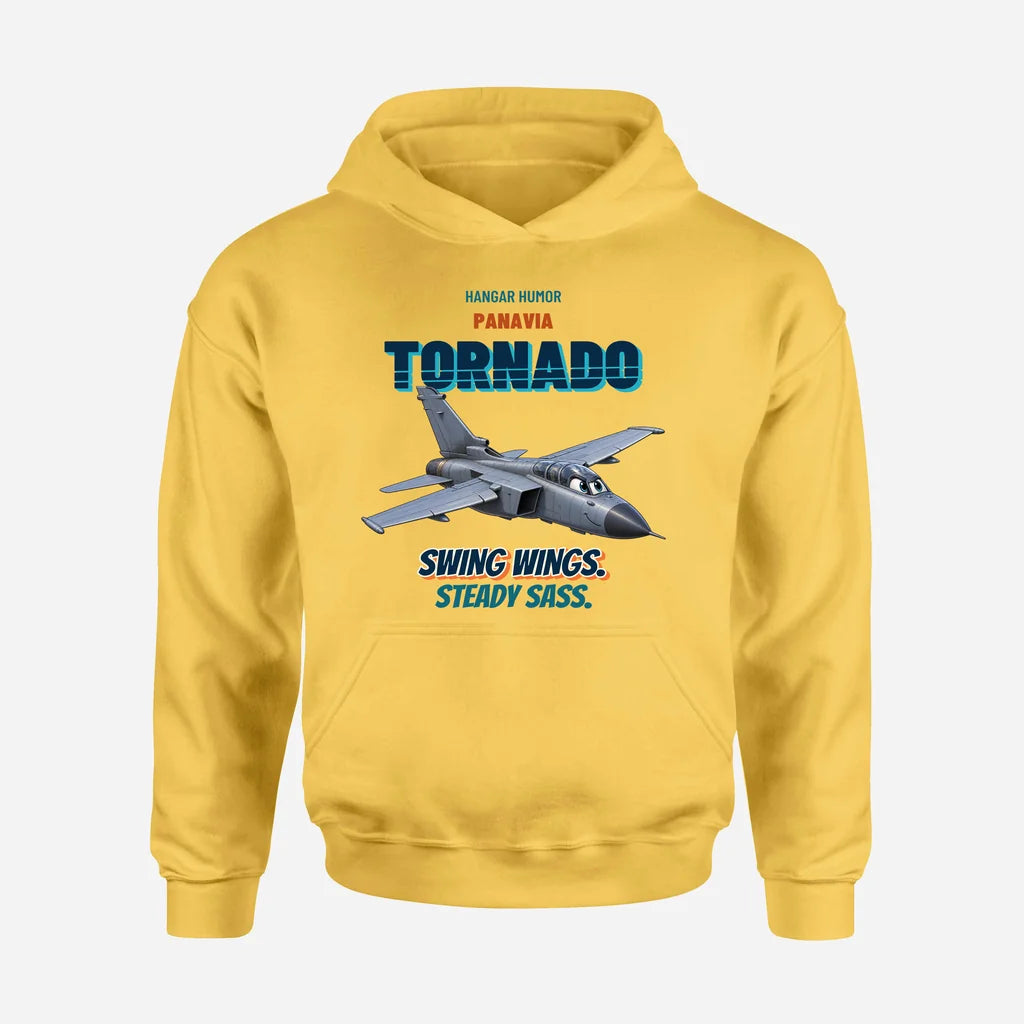 Panavia Tornado GR4 - Swing wings. Steady sass. design on yellow hoodie single side