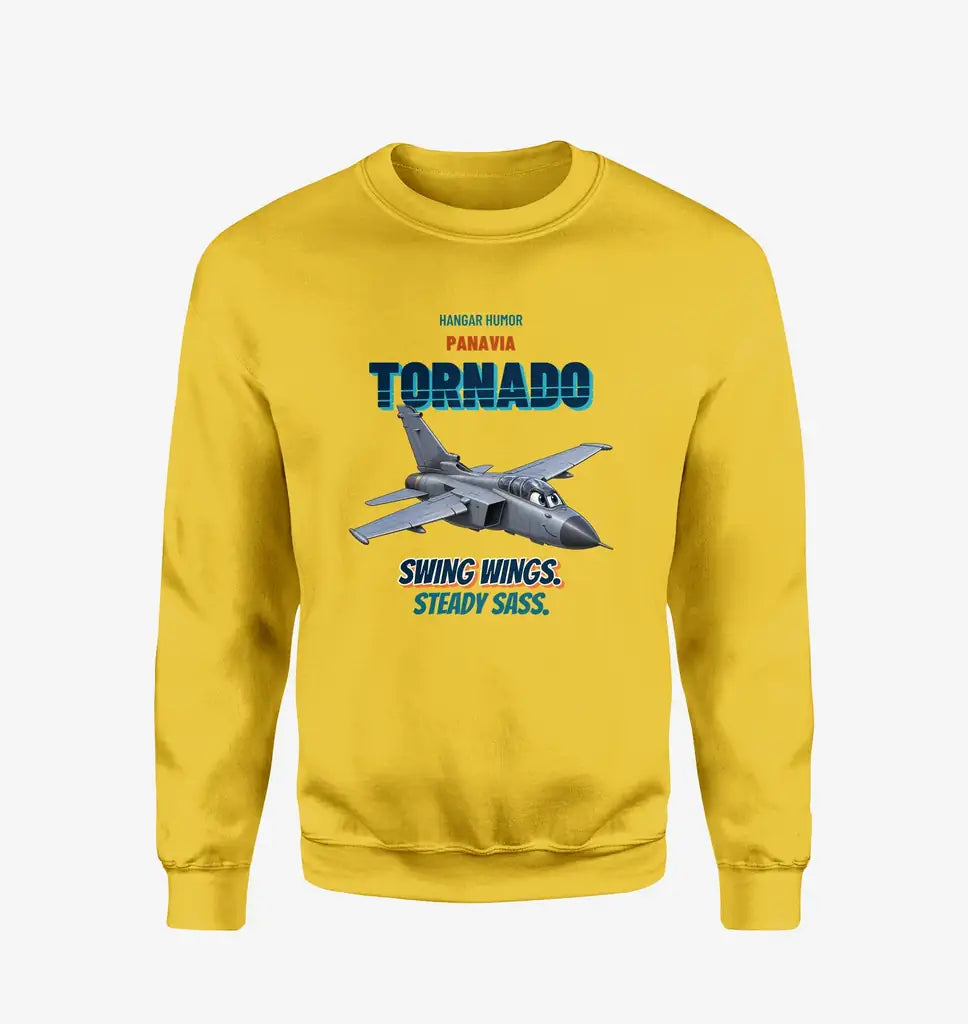 Panavia Tornado GR4 - Swing wings. Steady sass. design on yellow sweatshirt